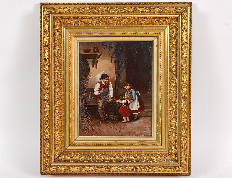 Appraisal: ENGLISH SCHOOL LATE TH CENTURY Genre Scene with Basketweaver and