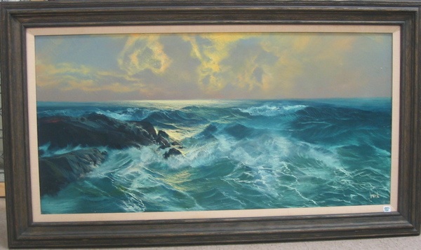 Appraisal: BERK Bakersfield California th century Oil on canvas Seascape with