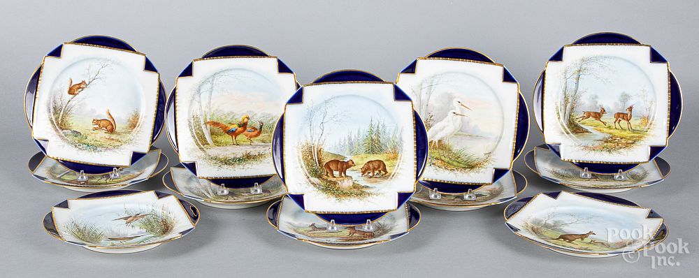 Appraisal: French porcelain service French porcelain service with hand painted animal