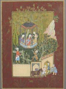 Appraisal: A framed Indian painting on silk of a garden scene