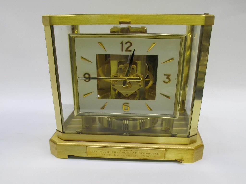 Appraisal: Jaeger Le Coultre Atmos mantel clock in gilt metal with