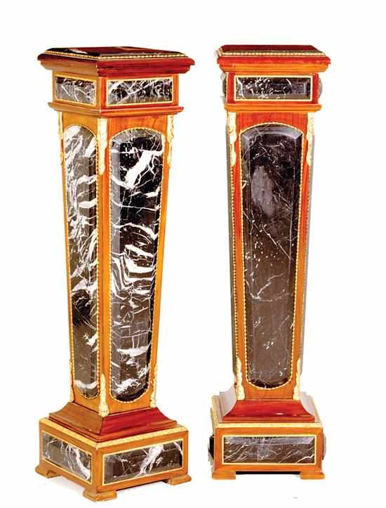 Appraisal: Pair marble-inset mahogany pedestals square black marble top with inset