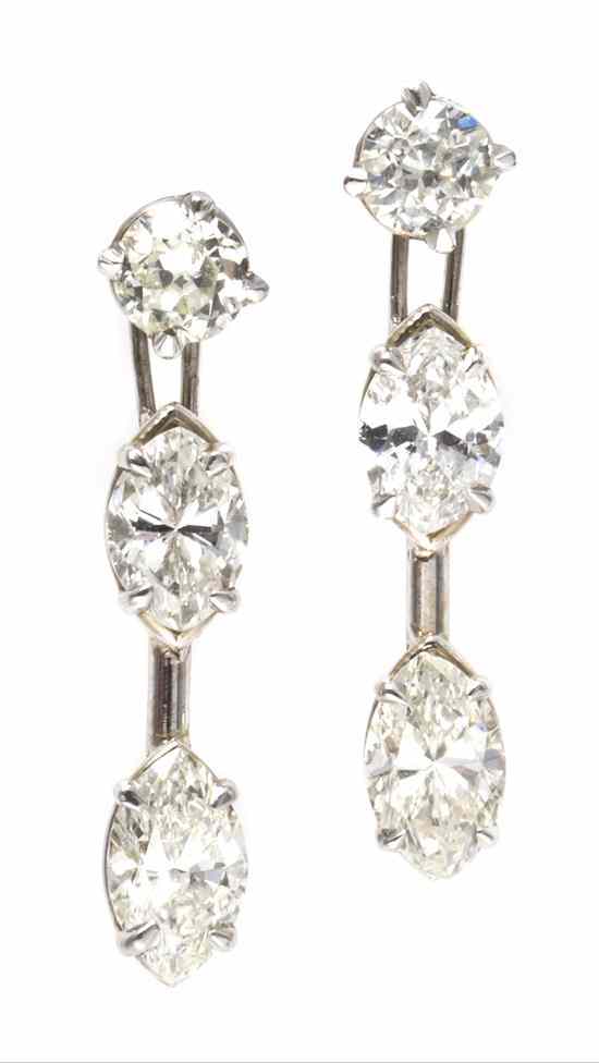 Appraisal: A Pair of Karat White Gold and Diamond Earrings containing