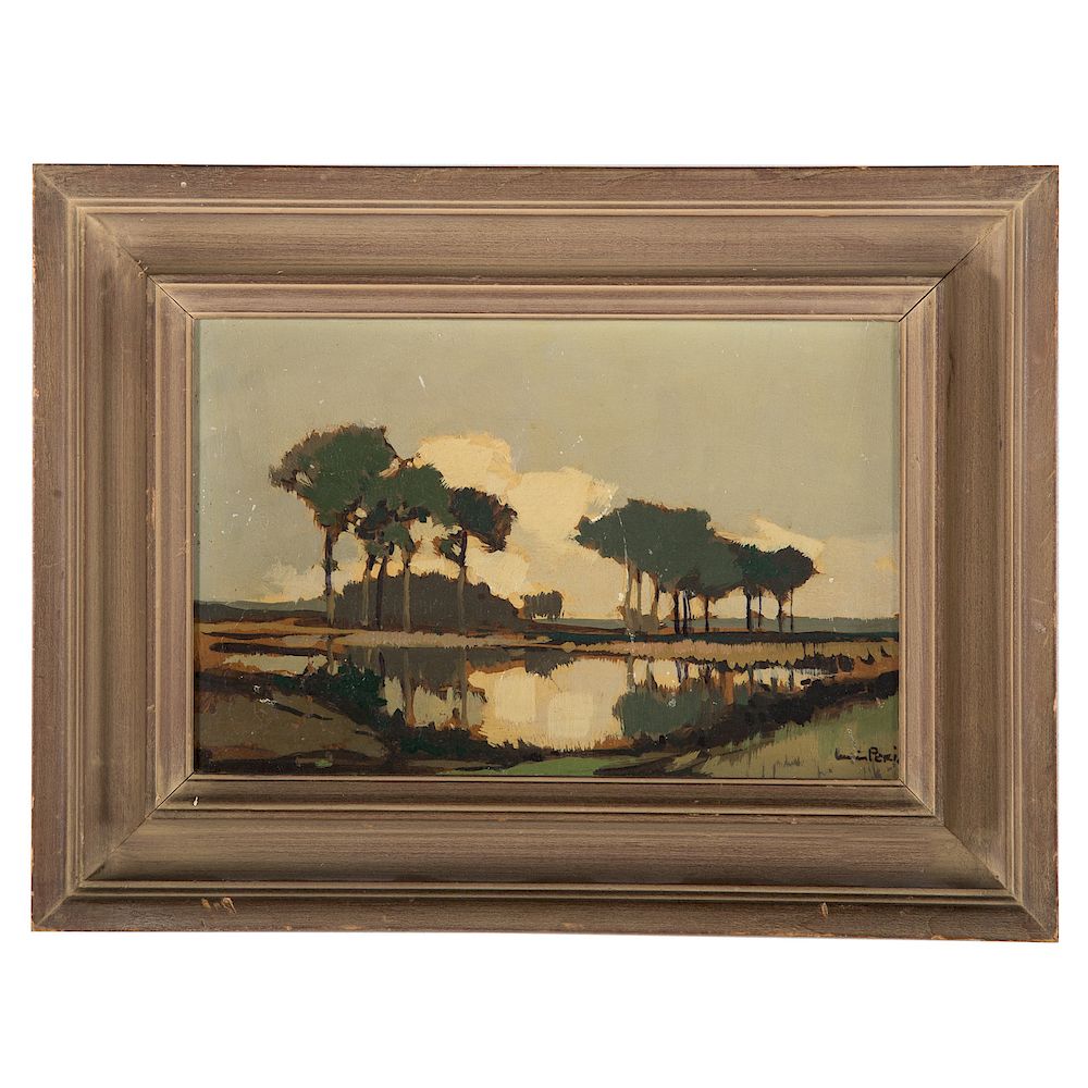 Appraisal: Lucien Peri Landscape with Trees and Lake French - Oil