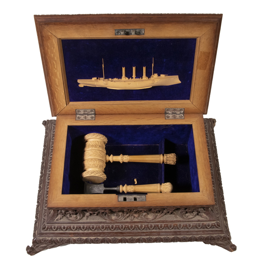 Appraisal: BRITISH ROYAL NAVY LAUNCHING PRESENTATION BOX - HMS ESSEX Oak