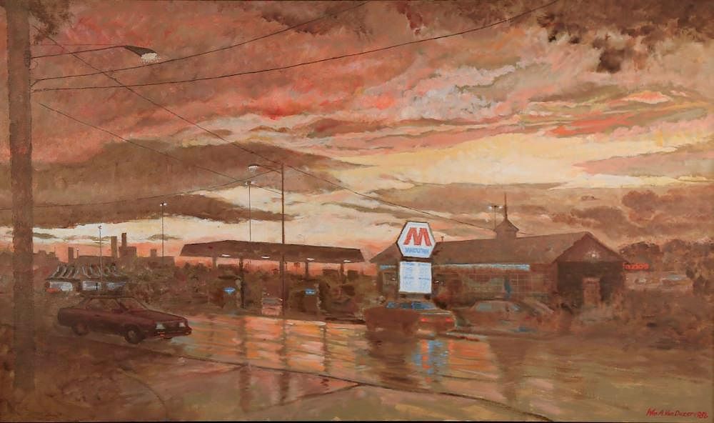 Appraisal: William A Van Duzer American - Marathon Station Dusk acrylic