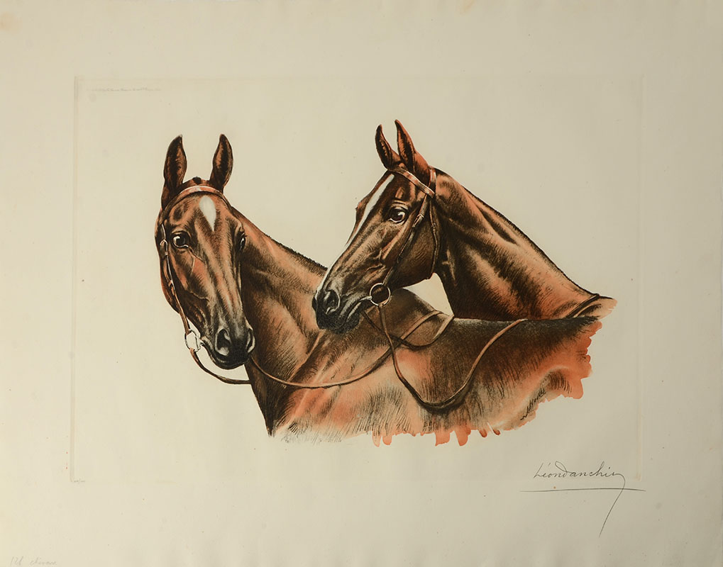 Appraisal: DANCHIN Leon French - ''Cheveaux'' Two Horses Color Etching ''