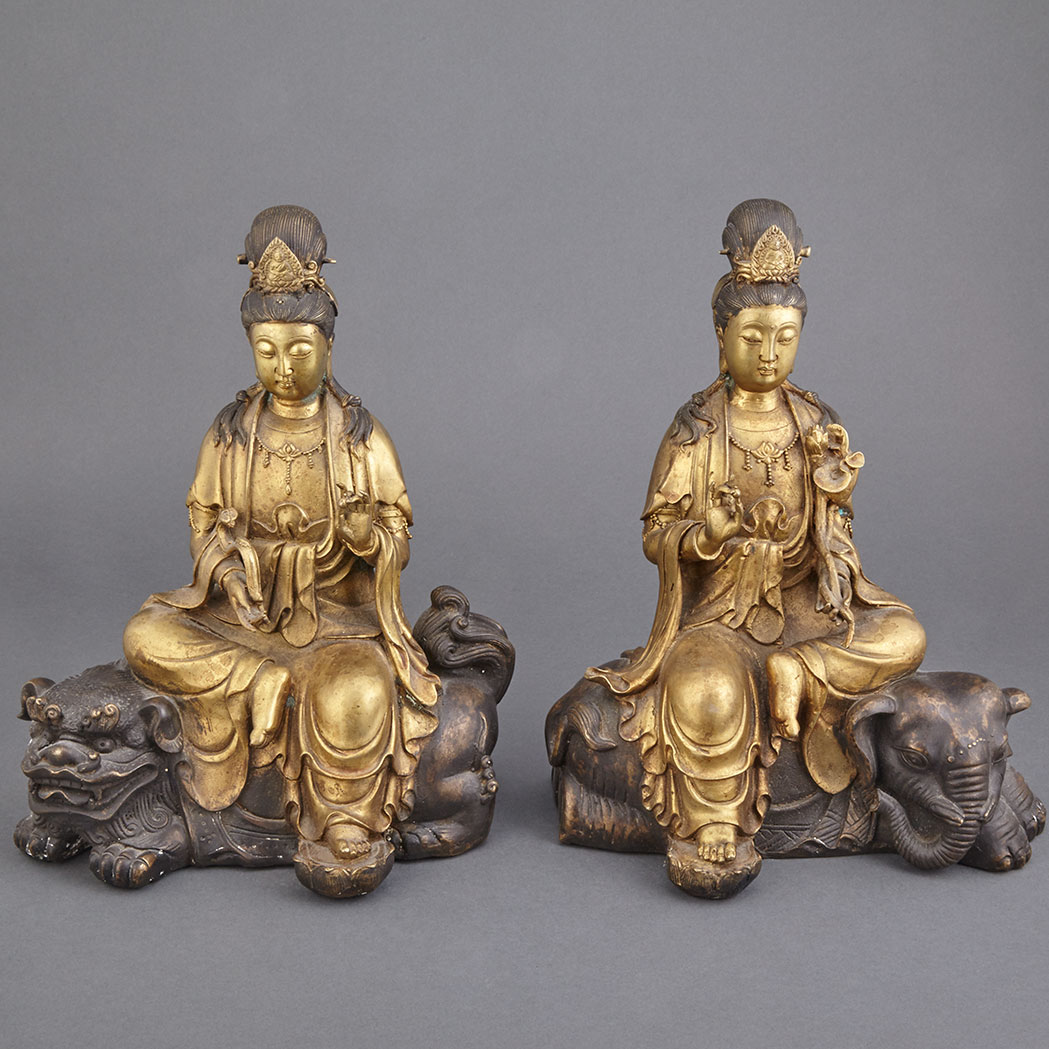 Appraisal: Two Similar Chinese Gilt-Bronze Figures of Guanyin th Century Each