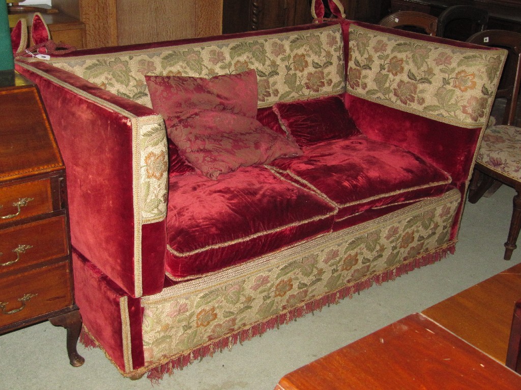 Appraisal: Velvet and brocade upholstered knoll style settee