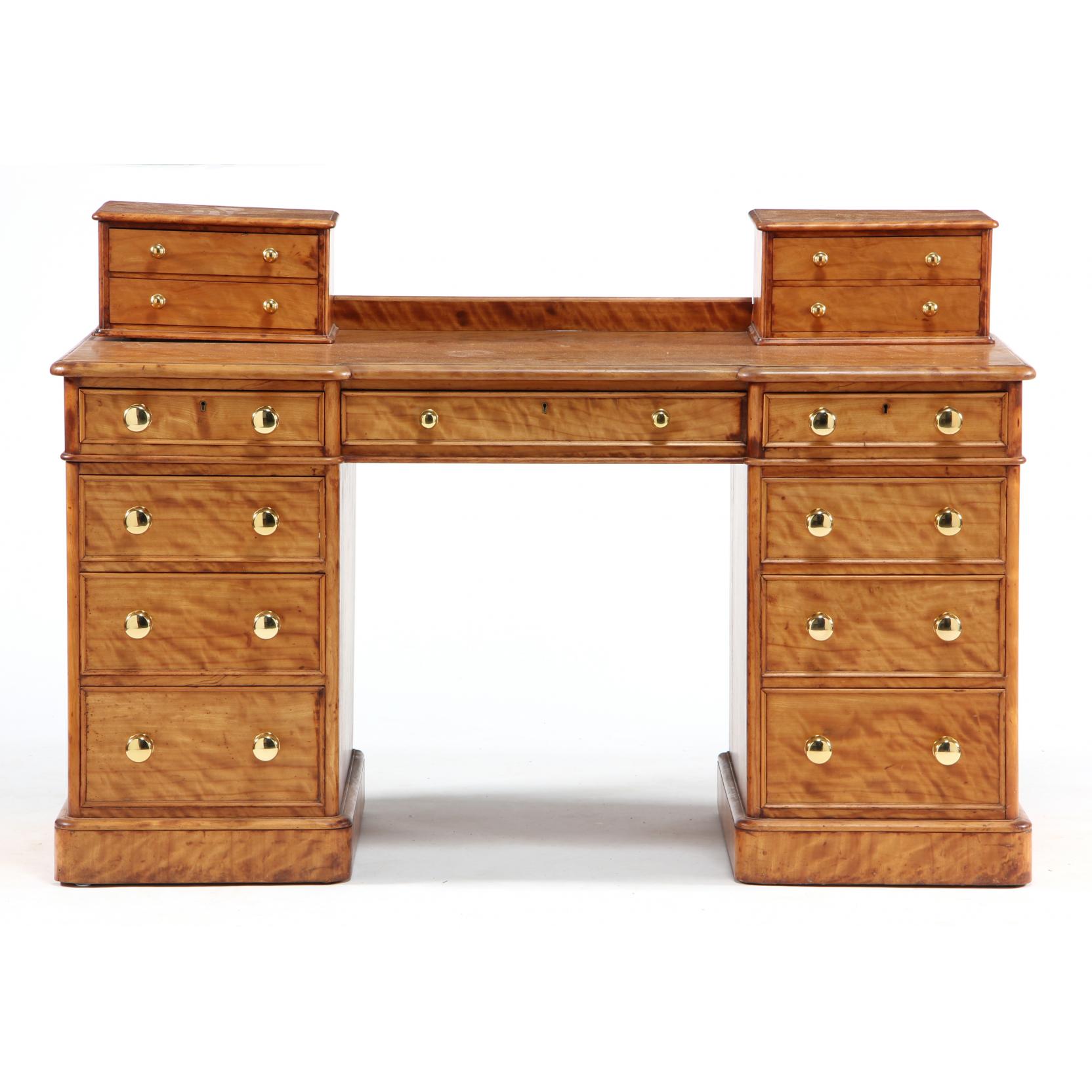 Appraisal: Edwardian Satin Wood Veneered Pedestal Desk circa high grade figured