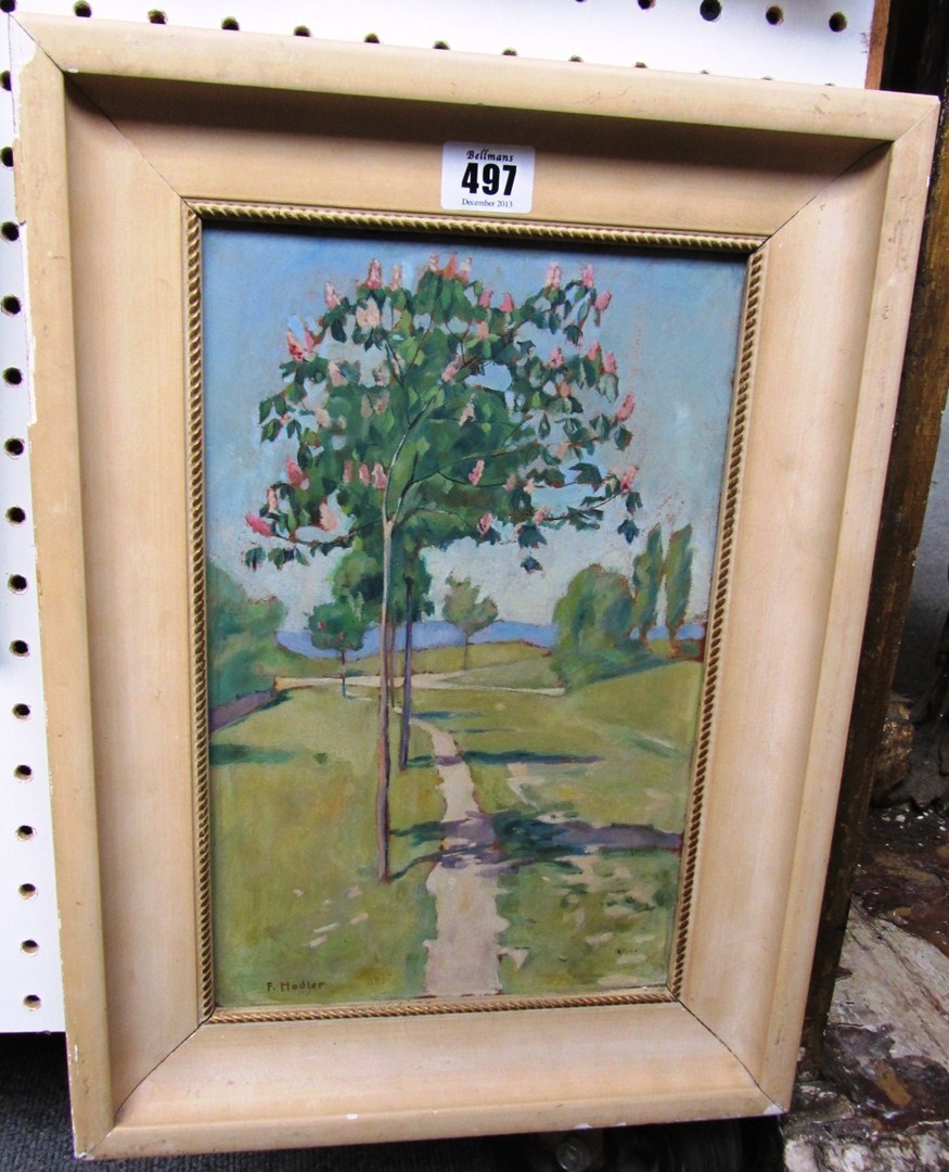 Appraisal: Attributed to Ferdinand Hodler - Landscape oil on board signed