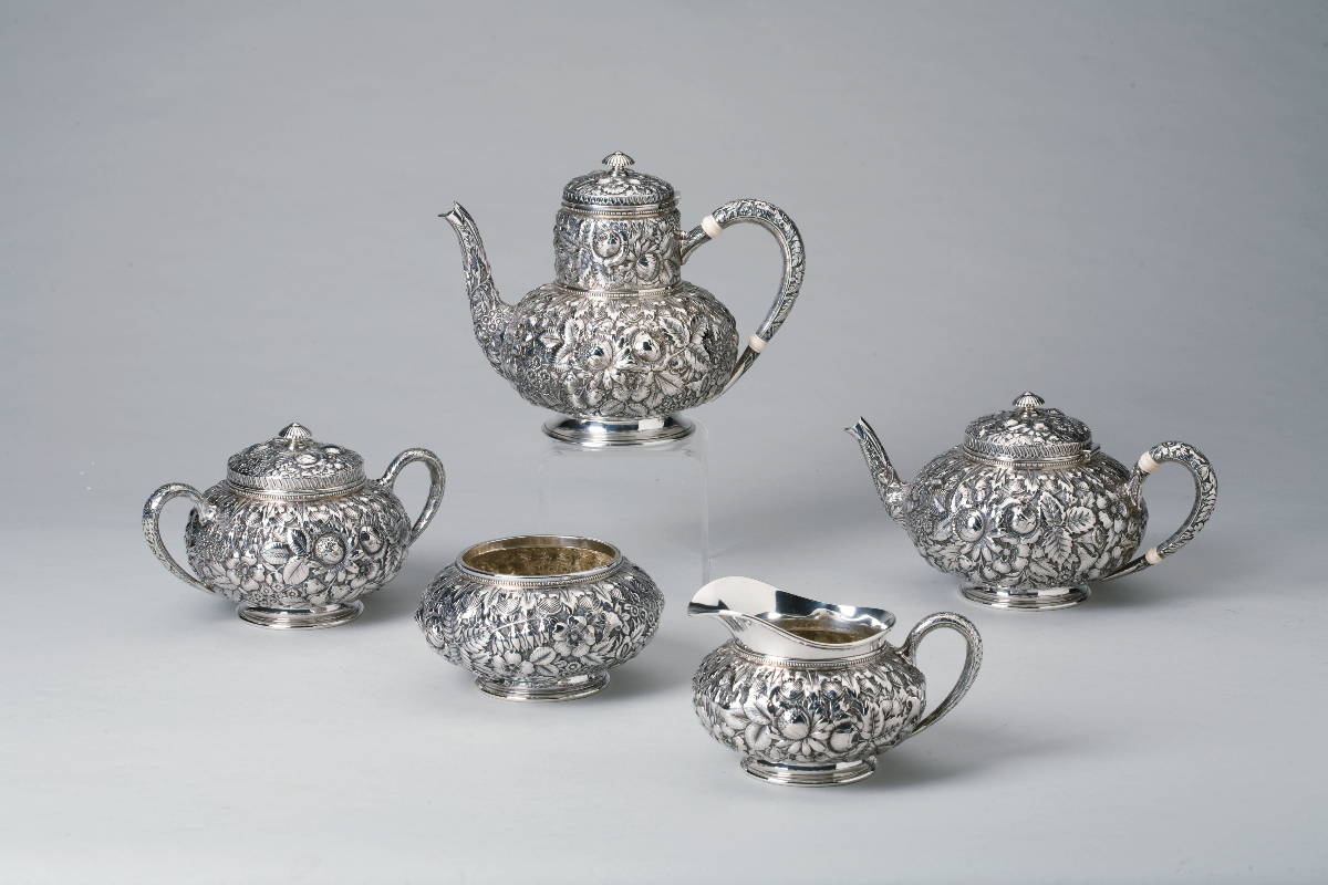 Appraisal: ERASTUS WELLS FAMILY SILVER FIVE-PIECE TEA AND COFFEE SERVICE GORHAM