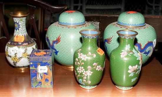 Appraisal: Six assorted pieces of Chinese Export cloisonne ginger jars vases