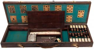 Appraisal: Gambler s Case with Cards Faro Layout Revolver Dealing Box