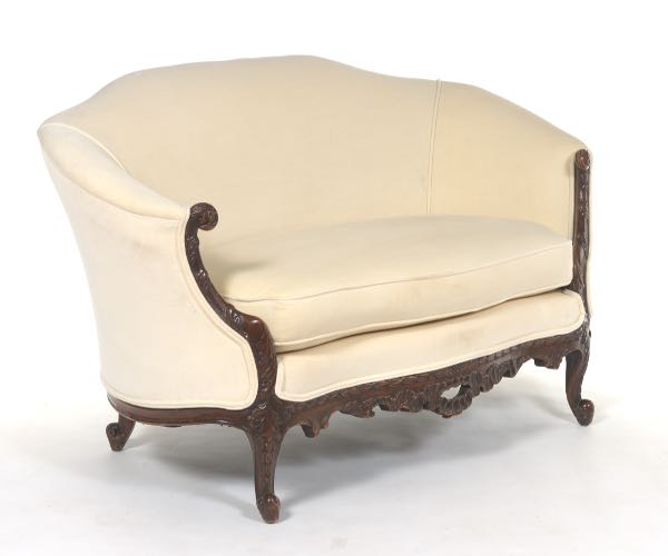 Appraisal: WHITE UPHOLSTERED SETTEE x x White upholstered French style settee