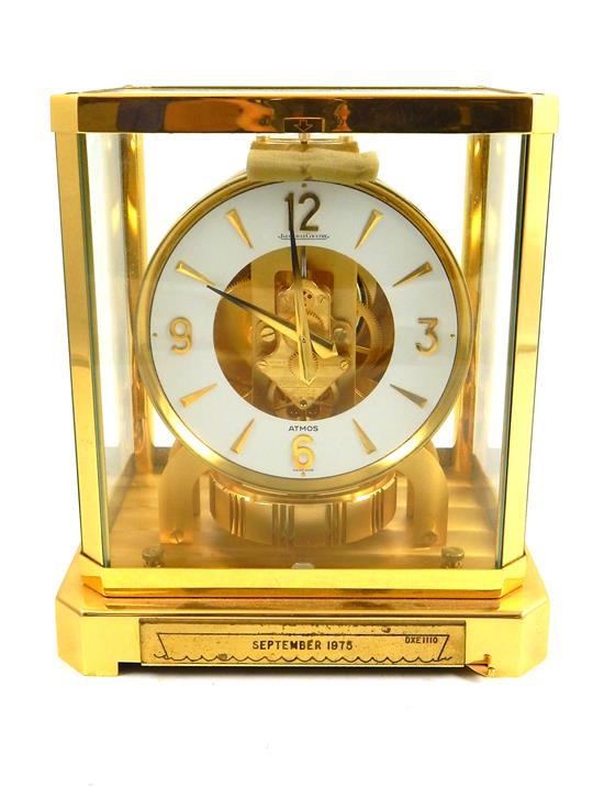 Appraisal: Jaeger Le Coultre Atmos mantel clock brass case with chamfered