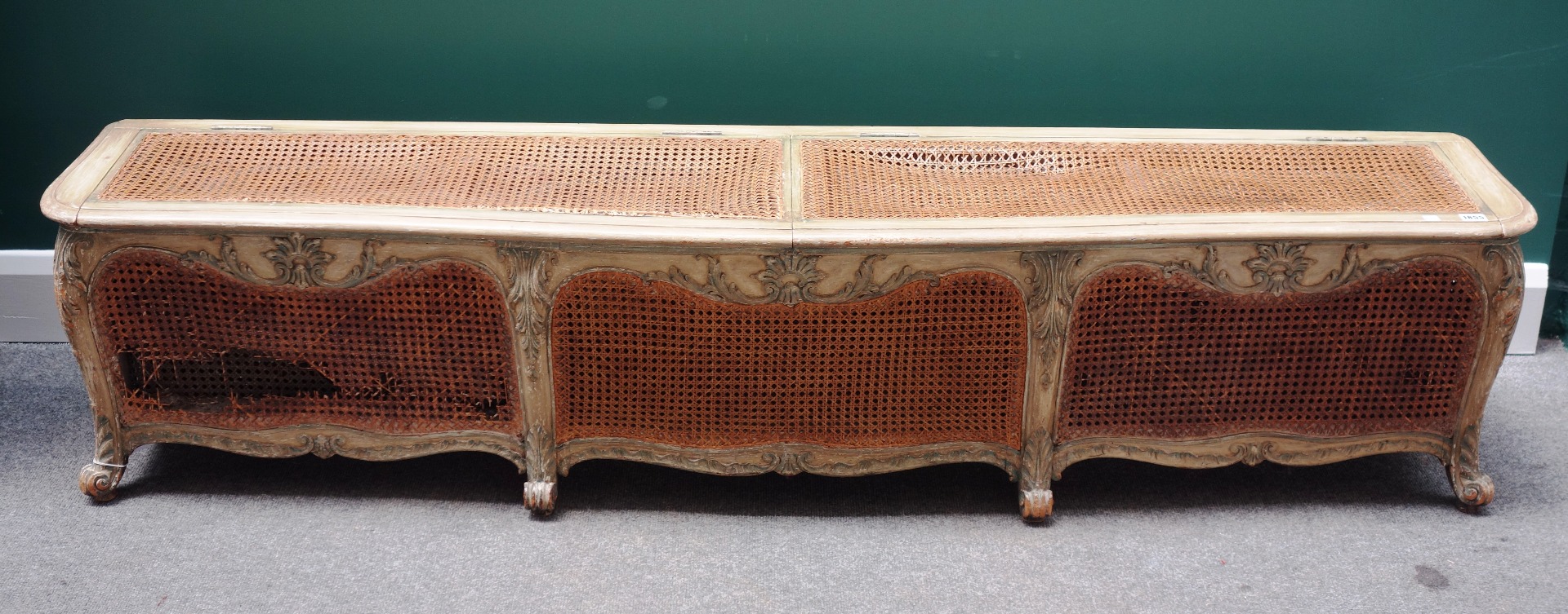 Appraisal: A th century French polychrome painted large foot stool with