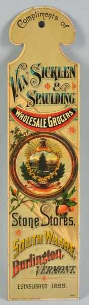 Appraisal: Van Sicklen Spaulding Grocers Ledger Marker Description Burlington VT Beautiful