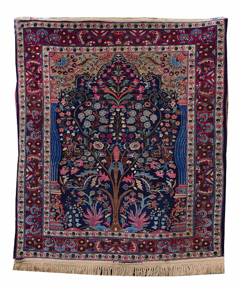 Appraisal: A MASHAD PERSIAN PRAYER MAT centrally decorated with a foliate