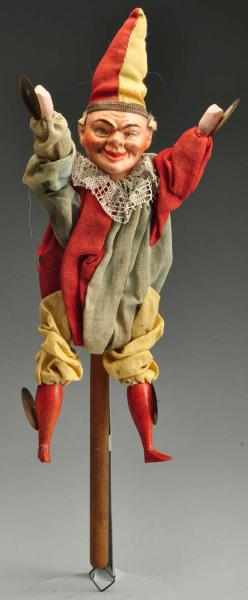 Appraisal: German Papier-M ch Clown on Stick Description Nicely modeled papier-m