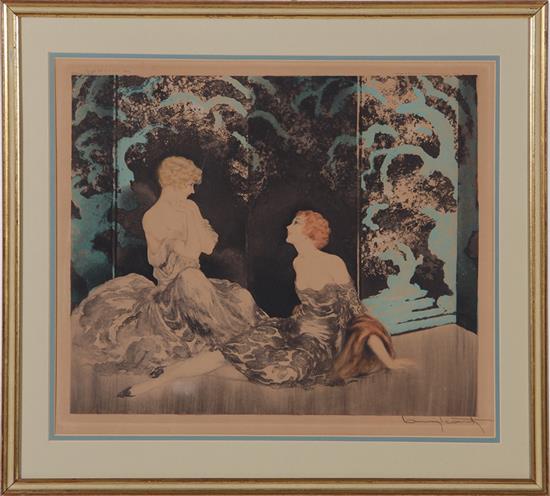 Appraisal: Louis Icart French - INTIMITE Intimacy etching and aquatint framed