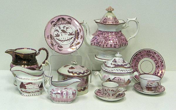 Appraisal: An assembled group of predominately pink luster th century Comprising