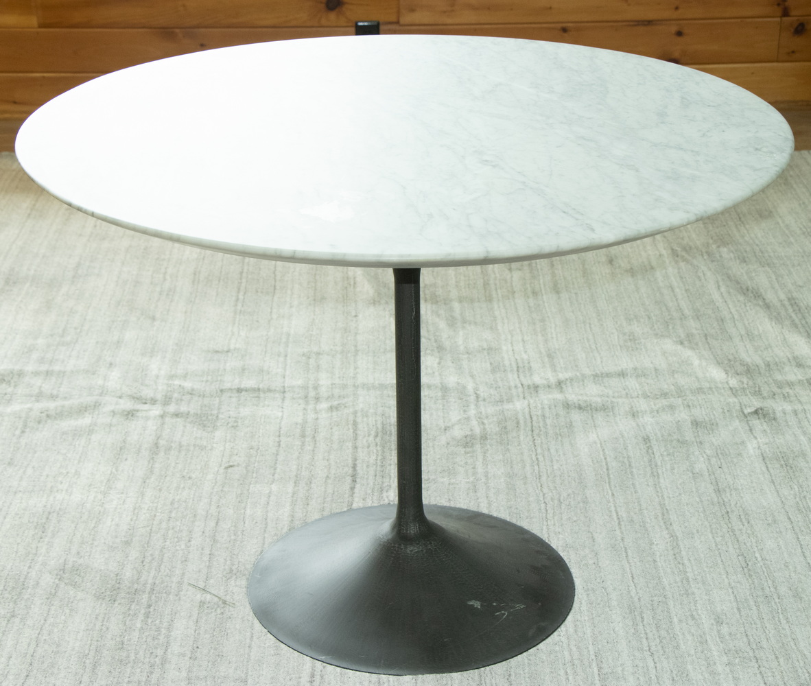 Appraisal: AERO MARBLE TOP TABLE ON METAL HOURGLASS STAND A round