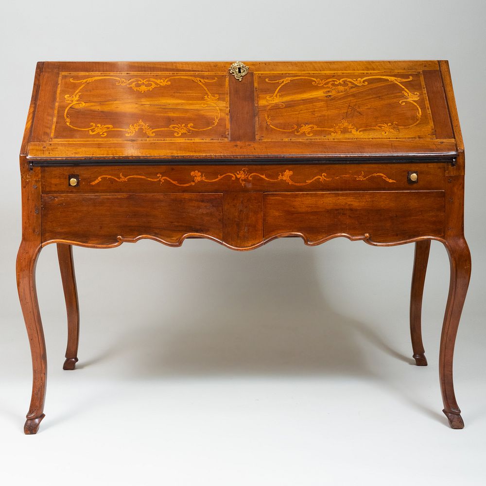 Appraisal: Italian Rococo Style Walnut and Fruitwood Marquetry Slant-Front Desk x