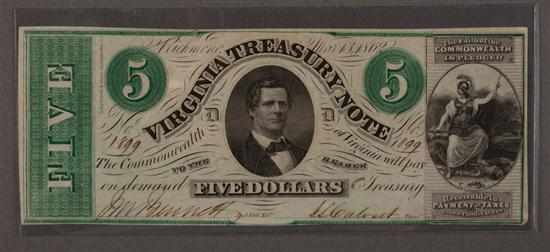 Appraisal: Confederate Virginia Treasury Note Series of March signed Burnett and