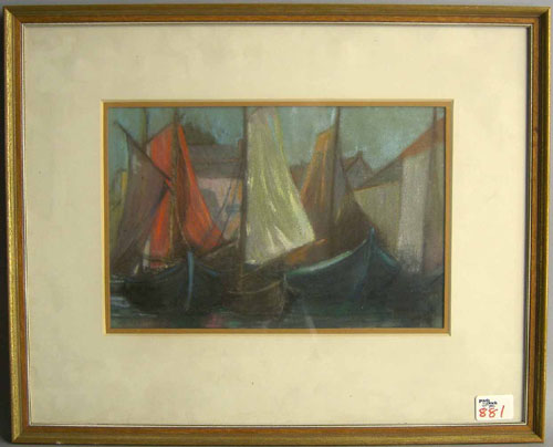 Appraisal: Pastel harbor scene x