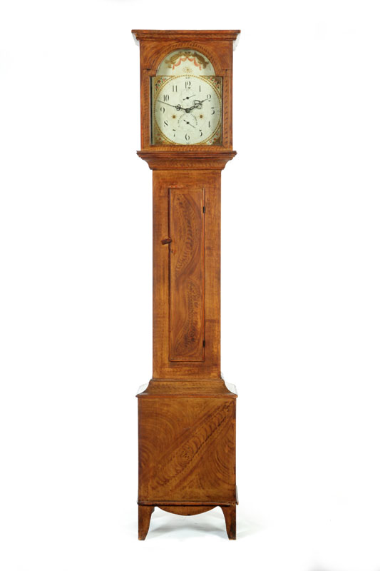 Appraisal: DECORATED TALL CASE CLOCK Silas Hoadley Plymouth Connecticut ca pine