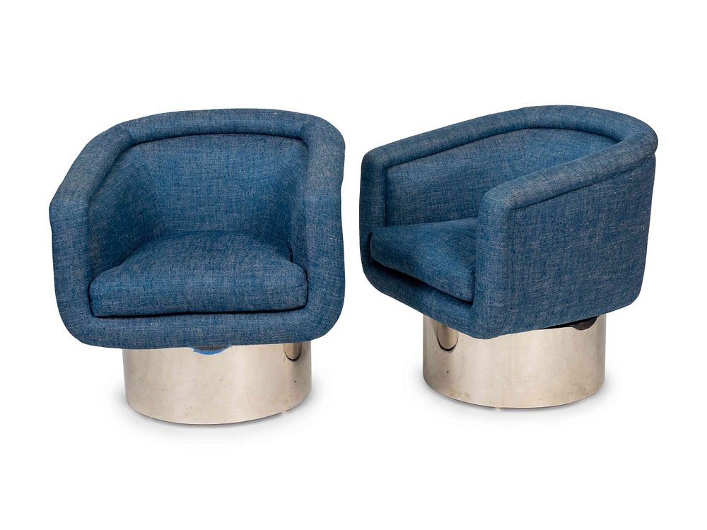 Appraisal: A Pair of Mid-Century Chrome and Upholstered Swivel Chairs Height