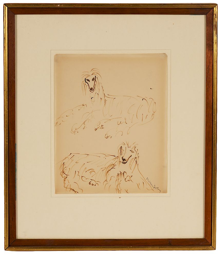 Appraisal: Milton Avery Ink on Paper 'Afghan Dogs' Milton Avery U