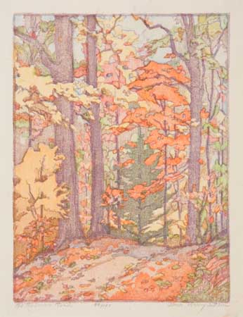 Appraisal: JANE BERRY JUDSON Three color woodcuts An Autumn Road Shadows