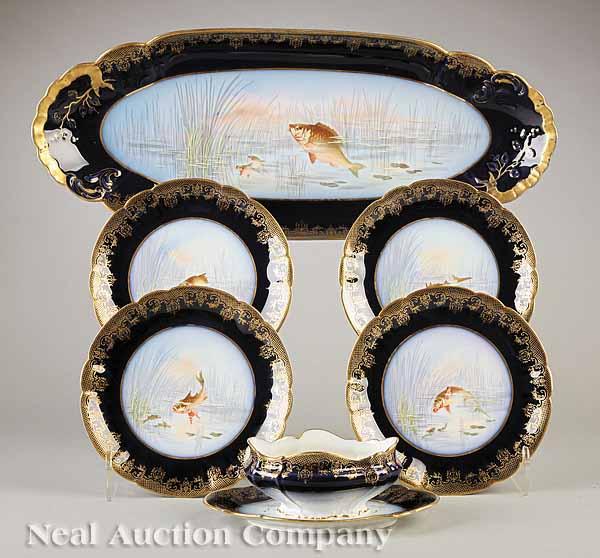 Appraisal: An Antique Limoges Porcelain Fish Service c comprising twelve plates