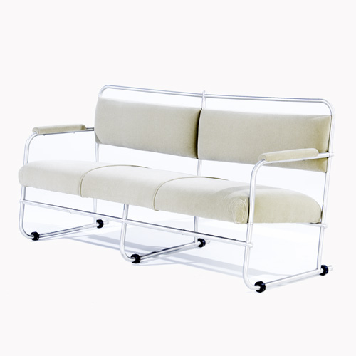 Appraisal: WARREN McARTHUR Tubular chrome settee upholstered in celadon green velvet