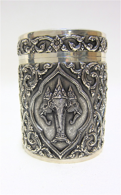 Appraisal: SIAM STERLING SILVER HUMIDOR cedar lined interior repousse decoration Dimensions