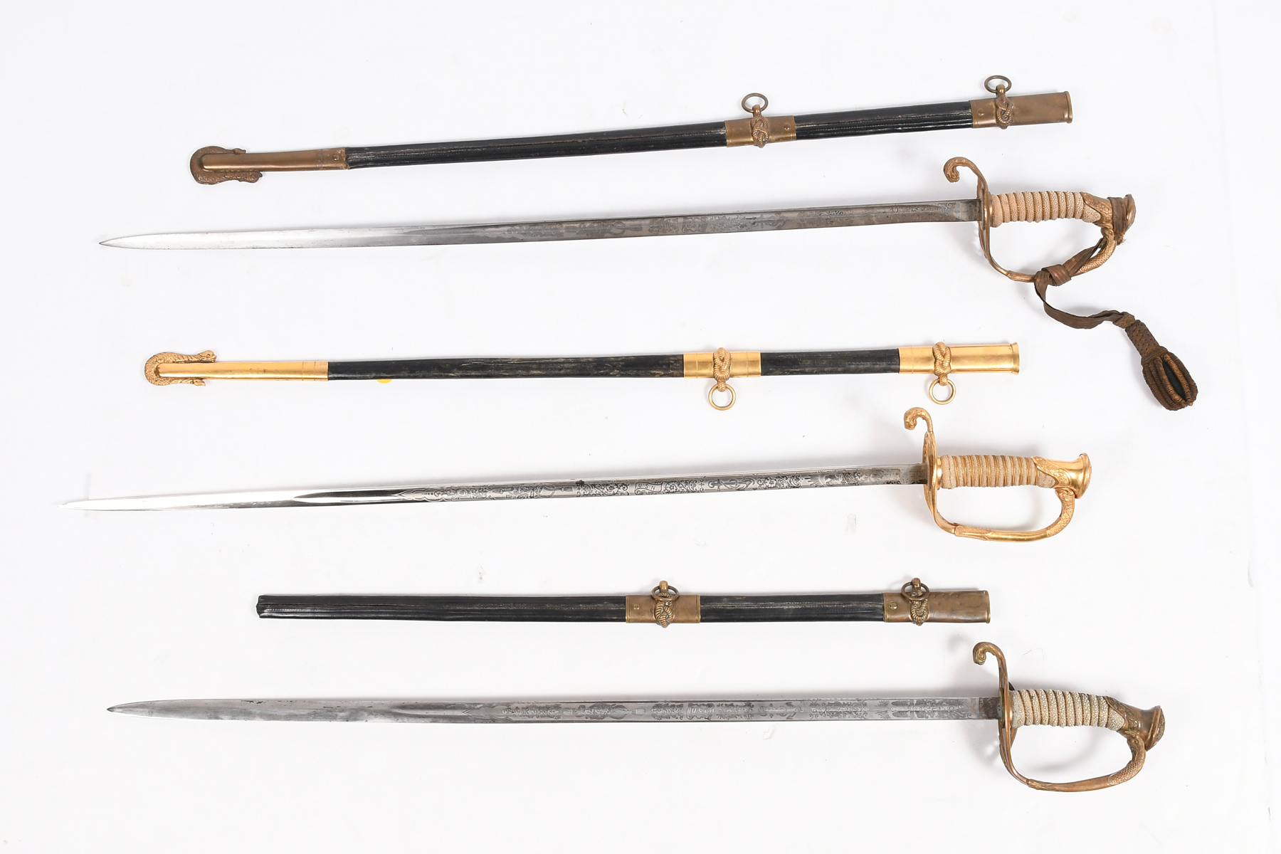 Appraisal: THREE US NAVY OFFICER SWORDS Post Civil War by Meyers