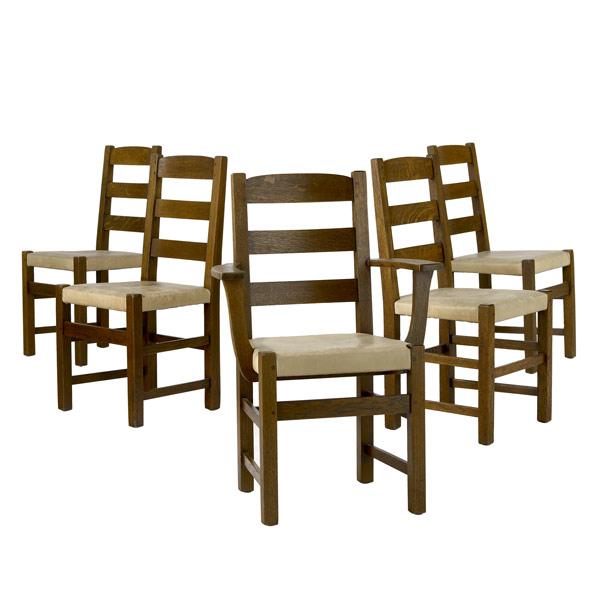 Appraisal: LIMBERT Set of five ladderback chairs Armchair signed x x