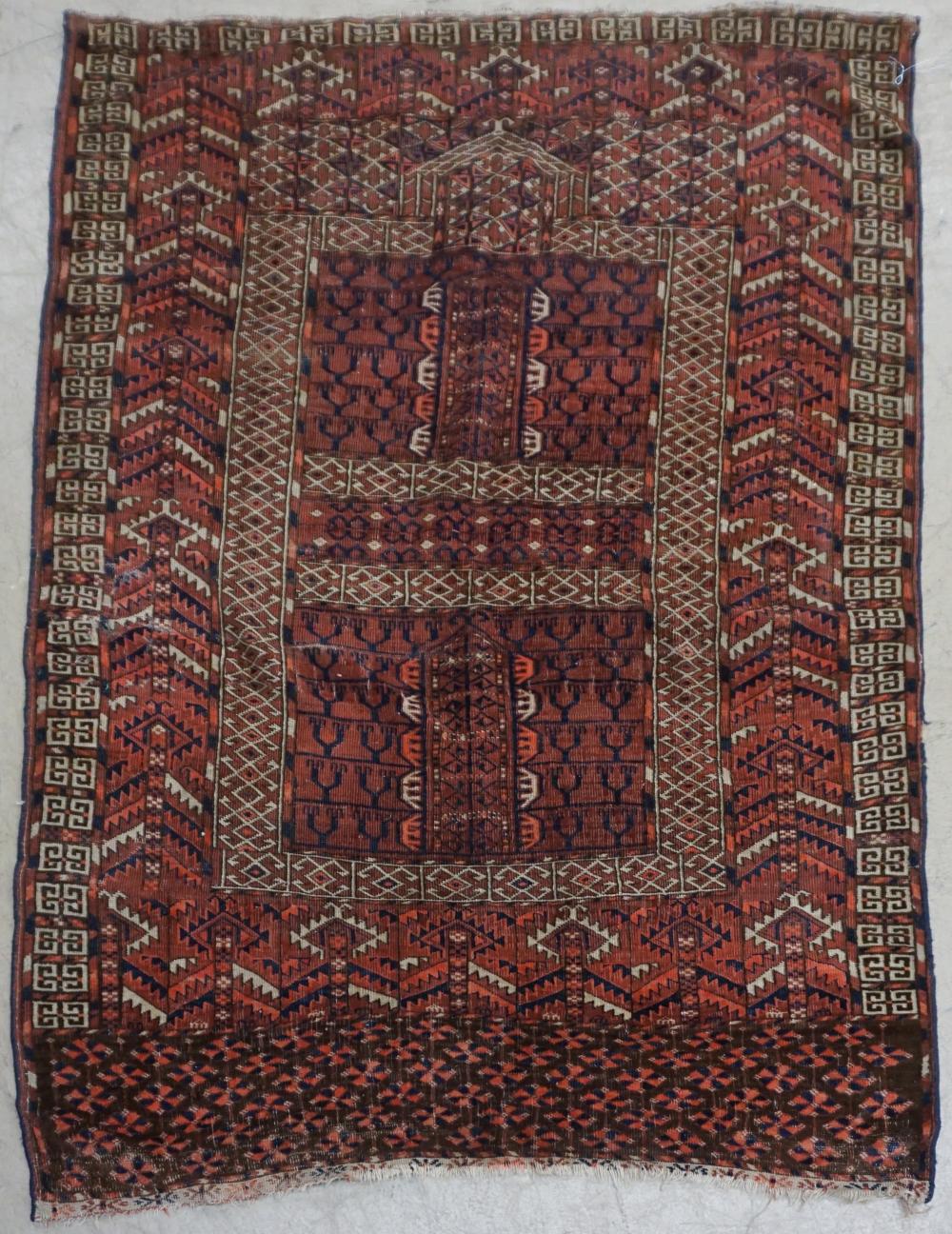 Appraisal: TURKOMAN PRAYER RUG FT X FT INTurkoman Prayer Rug Dimensions