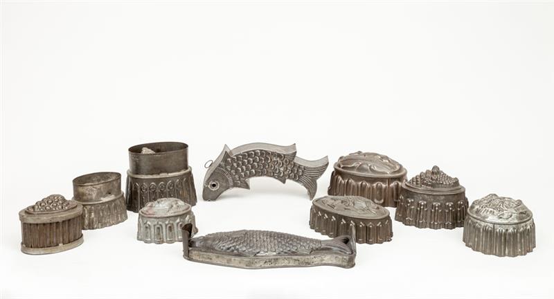 Appraisal: Group of Ten Continental Tin Molds Circa Comprising three fish