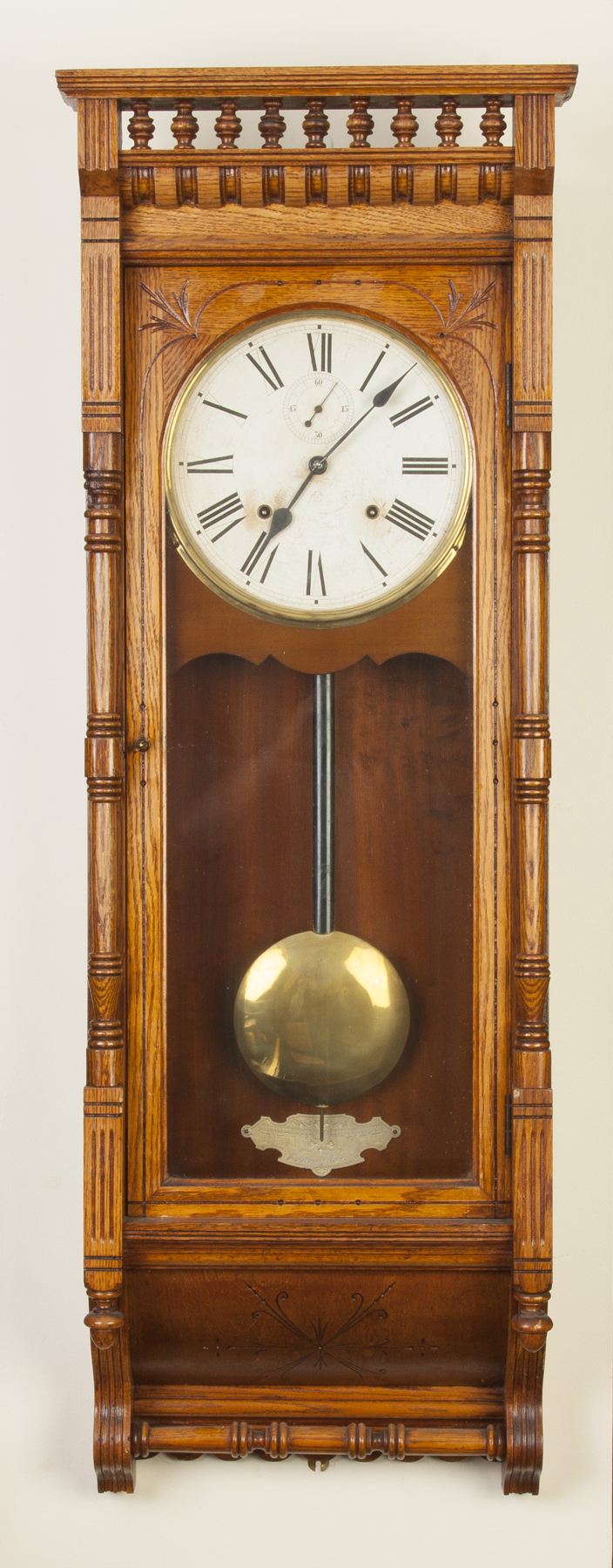 Appraisal: Ansonia Santa Fe Wall Regulator C Oak case with turned