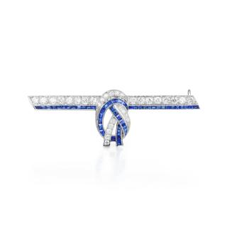 Appraisal: An Art Deco Sapphire and Diamond Bar Pin Of fine