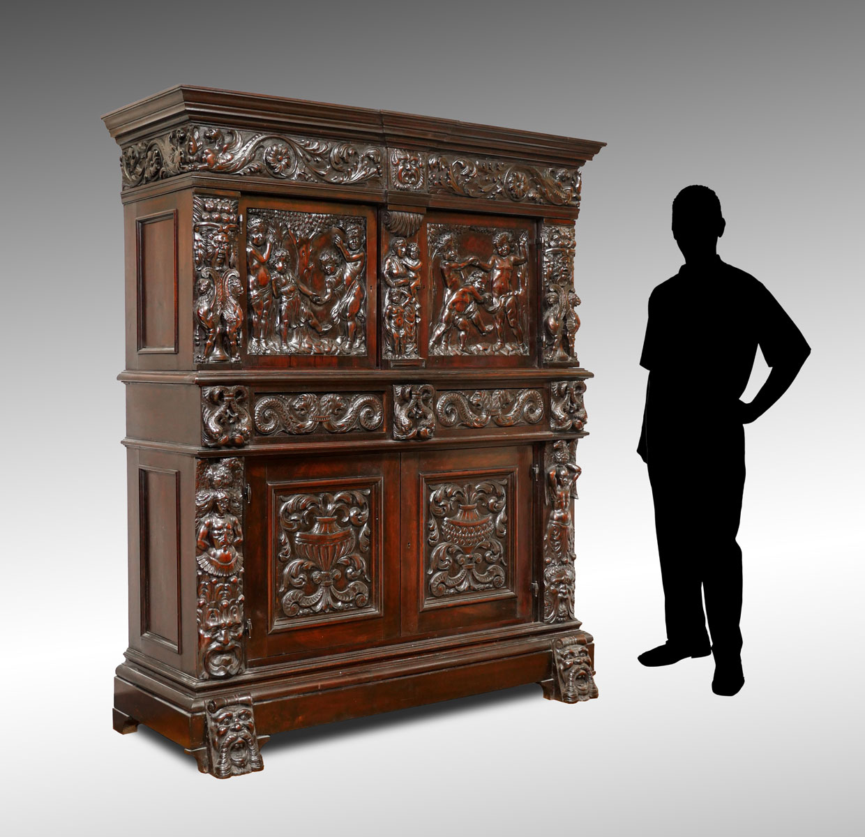 Appraisal: TH C CARVED DOOR STEPBACK CUPBOARD WINE CABINET - door