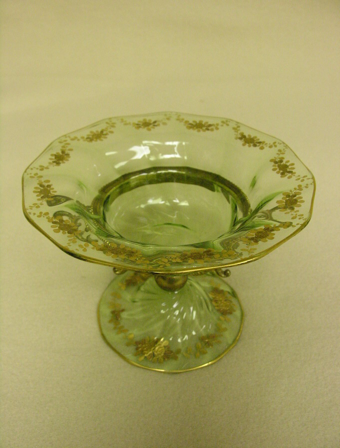 Appraisal: VICTORIAN GLASS COMPOTE OR BON BON Green glass bowl hand