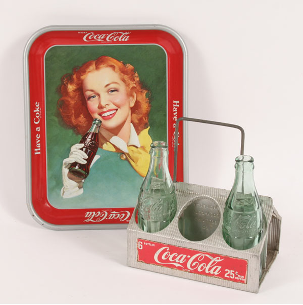 Appraisal: Coca Cola advertising tray two bottles metal six bottle carrier