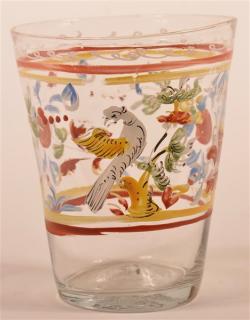 Appraisal: Steigel Type Blown Colorless Glass Flip Polychrome enamel decoration with