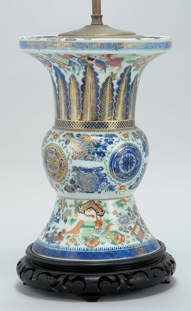 Appraisal: CHINESE EXPORT PORCELAIN HU-FORM VASE Circa Mounted as a lamp