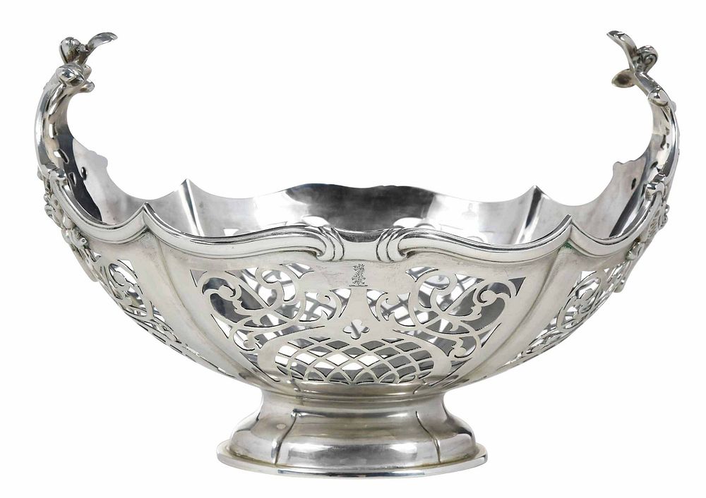 Appraisal: English Silver Pierced Basket Sheffield oval form with openwork sides