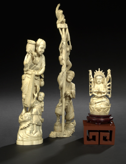 Appraisal: Tall Japanese Ivory Okimono late th century carved as the